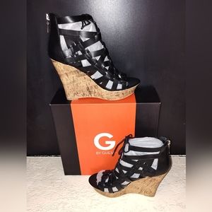 G by Guess Women's Lace-up Platform Wedge Sandals, Size 8.5M. Wonderfully Priced